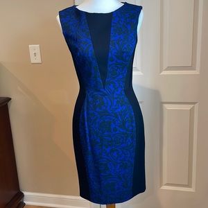 Karen Millen sleeveless sheath dress - black and blue - size 8